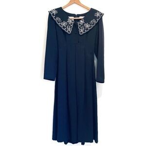 Vintage Peter Pan Collar Cottagecore Maxi Length Dress
